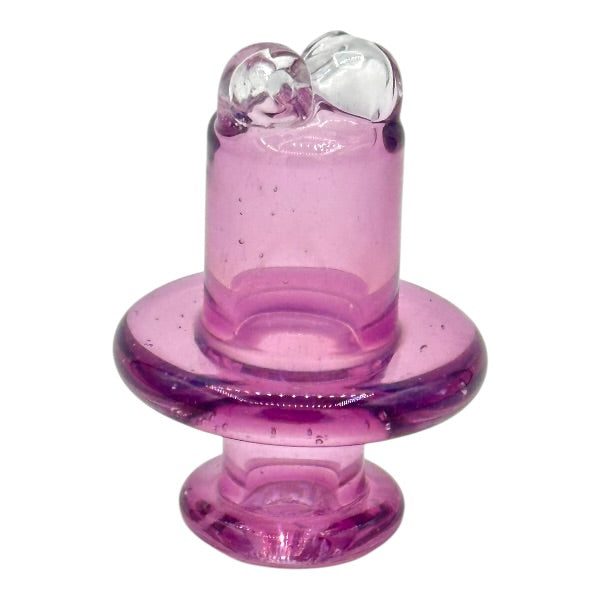 Sandalz purple spinner cap: a pink-purple glass cap with a wide brim and two clear bumps on top