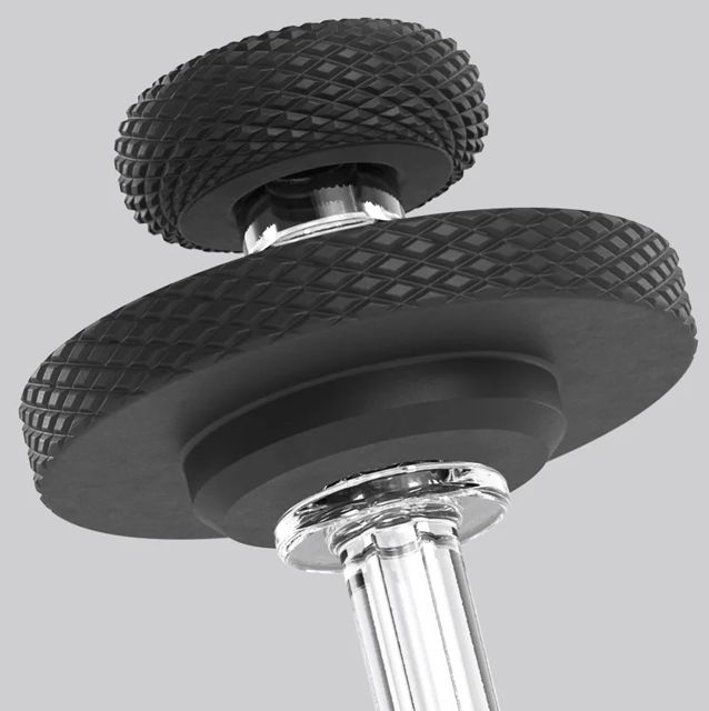 Dr. Dabber magnetic carb cap seal: two black knurled rubber rings with a clear glass stem through them